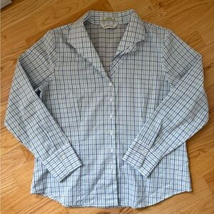 Orvis Plaid Button Down Shirt Women’s 14 Blue Green Preppy Coastal Classic